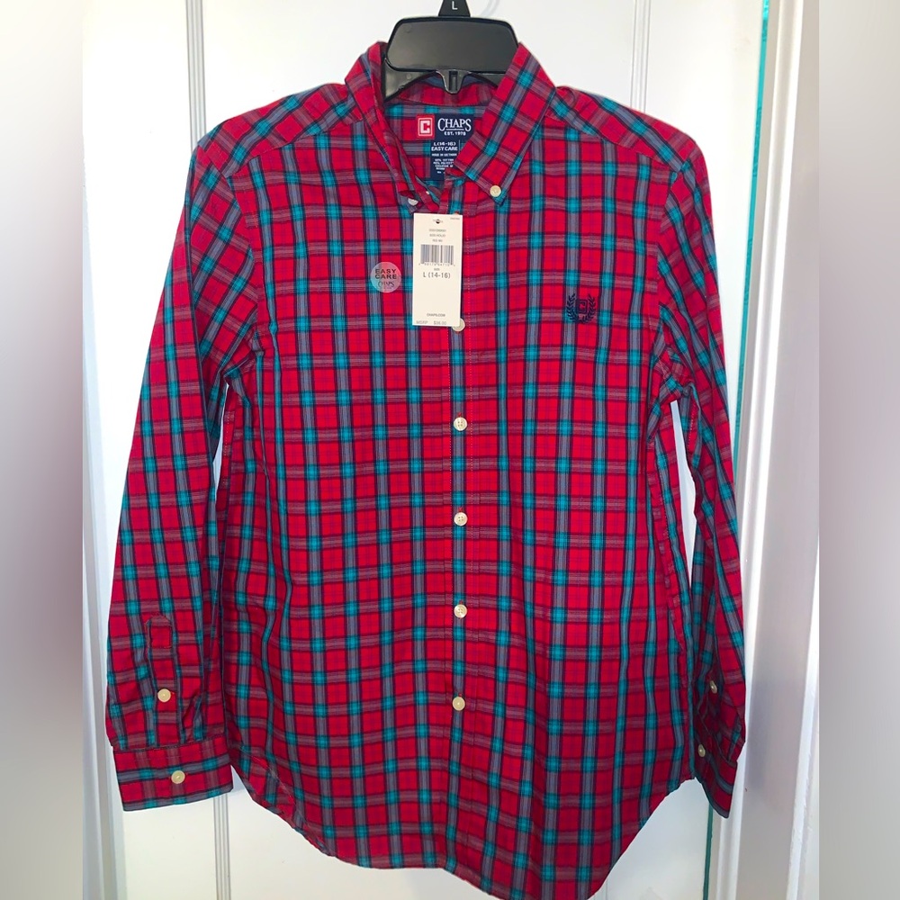 New with tags Youth boys Chaps button down long sleeve shirt Large 14/16